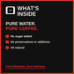 Slide: What's inside COLDBRUH cold brew - pure water and pure coffee, no sugar, no preservatives or additives