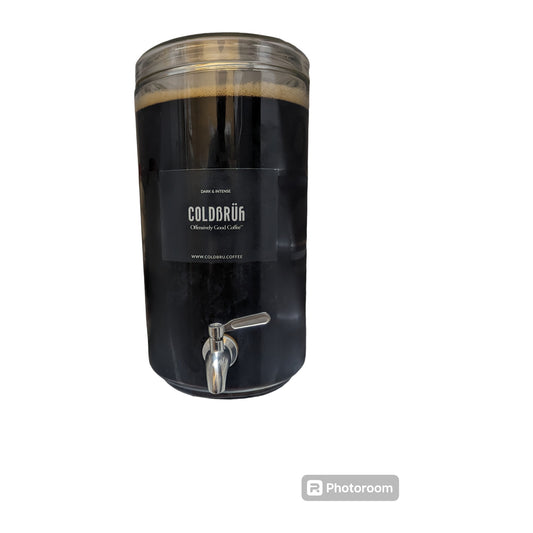 COLDBRUH 2-gallon glass dispenser filled with Signature Dark Roast cold brew