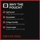 Slide: Why the pouch - spill-proof, resealable, fridge-friendly and travel-ready